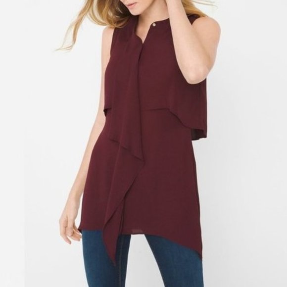 White House Black Market Tops - WHBM Burgundy Utility Tunic Blouse